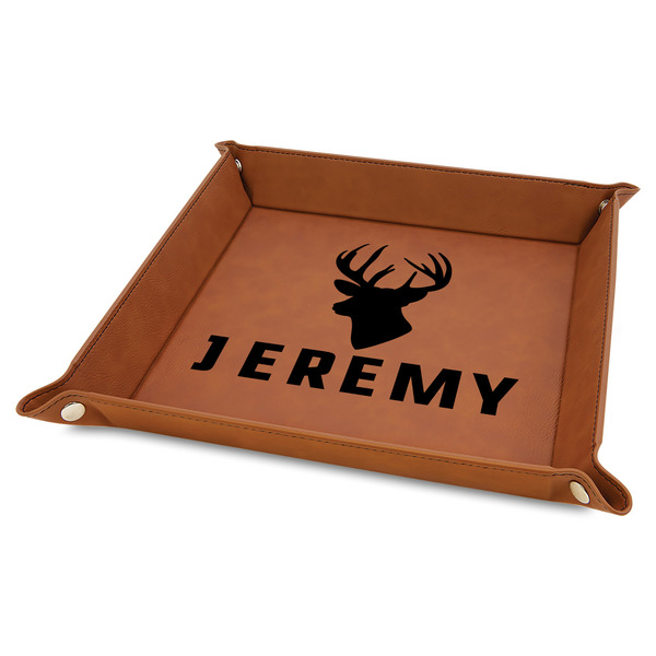 Custom Hunting Camo Faux Leather Dice Tray - 9" x 9" - Rawhide (Personalized)