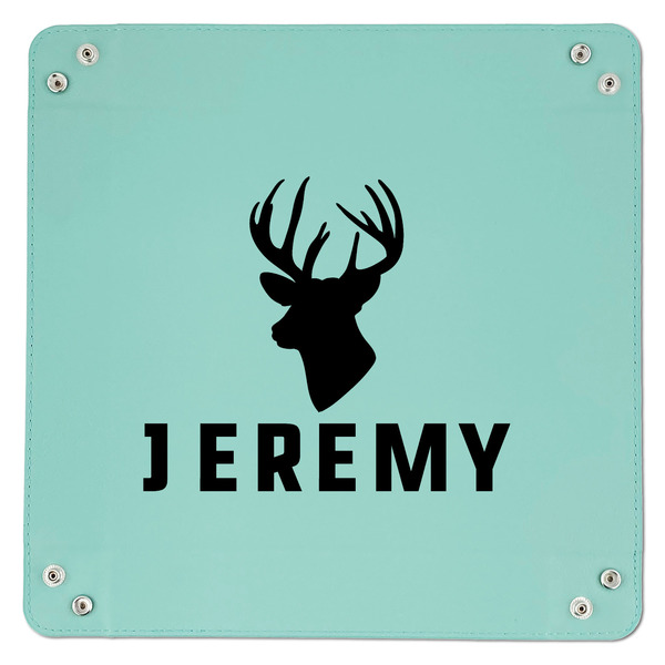 Hunting Camo 9" x 9" Teal Leatherette Snap Up Tray - APPROVAL