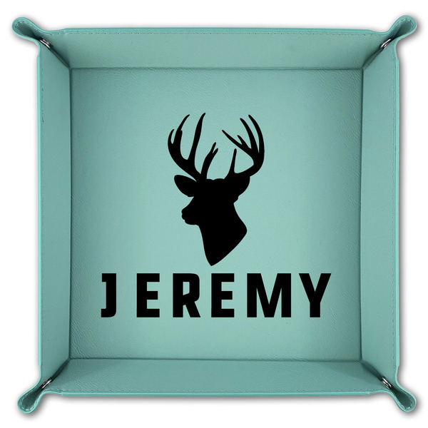 Hunting Camo 9" x 9" Teal Leatherette Snap Up Tray - FOLDED