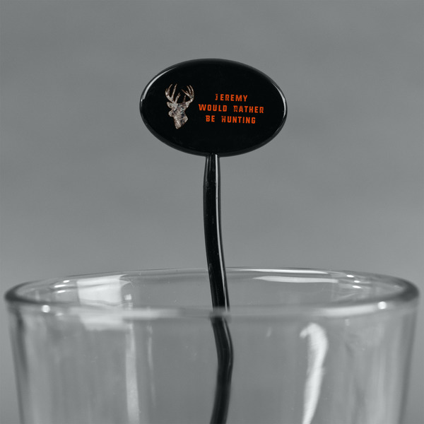 Hunting Camo Black Plastic 7" Stir Stick - Oval - Main