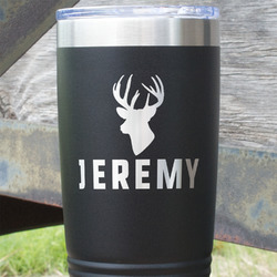 Hunting Camo 20 oz Stainless Steel Tumbler - Black - Double Sided (Personalized)