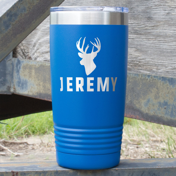 Custom Hunting Camo 20 oz Stainless Steel Tumbler - Royal Blue - Single Sided (Personalized)