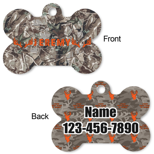 Hunting Camo Bone Shaped Dog Tag - Front & Back