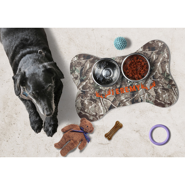Hunting Camo Bone Shaped Mat w/ Food & Water