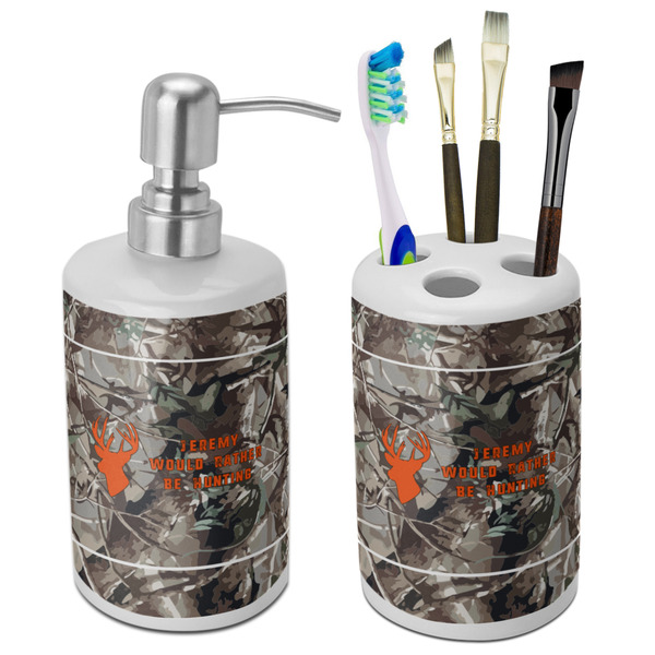 Custom Hunting Camo Ceramic Bathroom Accessories Set (Personalized)