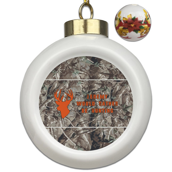 Custom Hunting Camo Ceramic Ball Ornaments - Poinsettia Garland (Personalized)