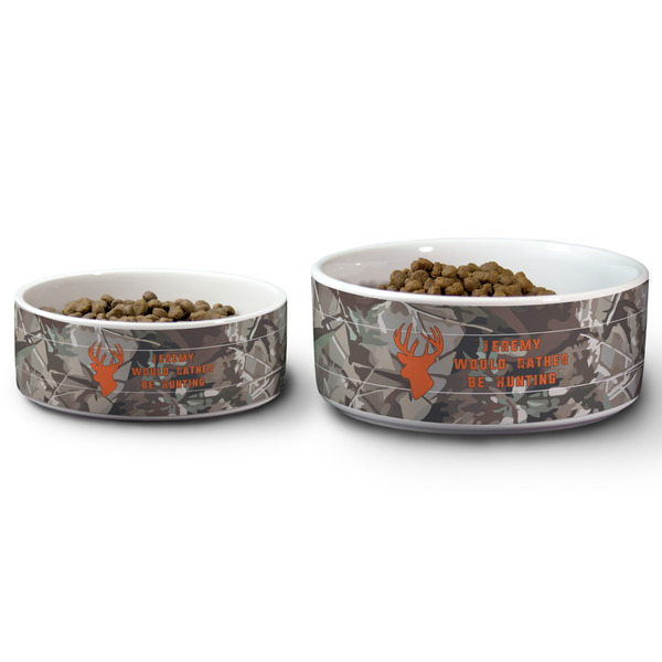 Hunting Camo Ceramic Dog Bowls - Size Comparison