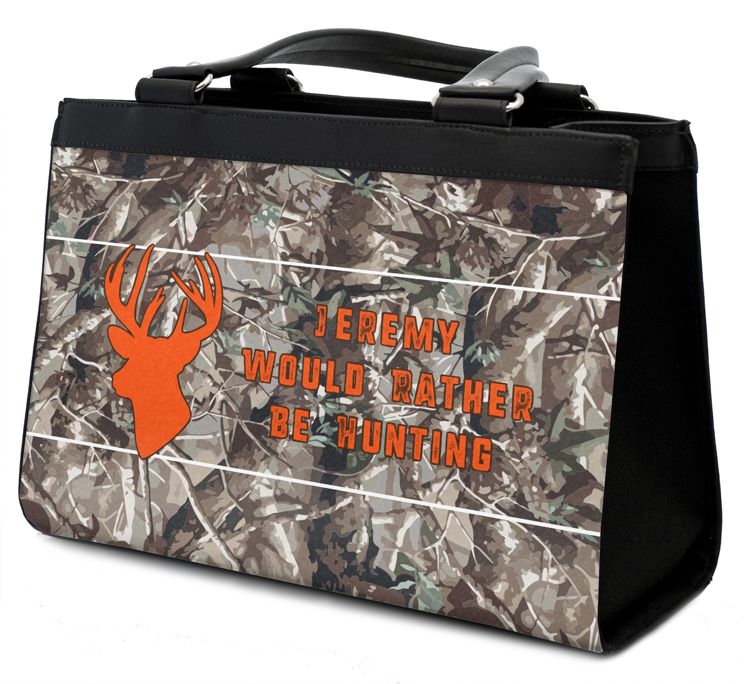 Hunting Camo Classic Tote Purse w/ Leather Trim w/ Name or Text