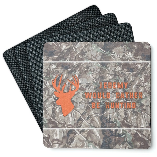 Custom Hunting Camo Square Rubber Backed Coasters - Set of 4 (Personalized)