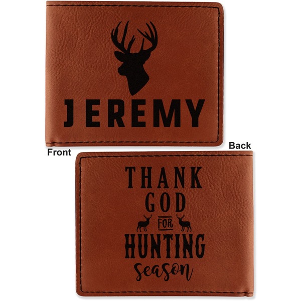 Hunting Camo Cognac Leatherette Bifold Wallets - Front and Back