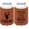Hunting Camo Cognac Leatherette Can Sleeve - Double Sided Front and Back
