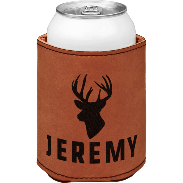 Hunting Camo Cognac Leatherette Can Sleeve - Single Front