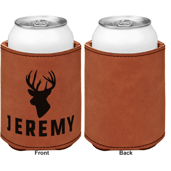 Hunting Camo Cognac Leatherette Can Sleeve - Single Sided Front and Back