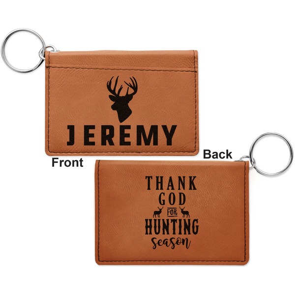 Hunting Camo Cognac Leatherette Keychain ID Holders - Front and Back Apvl
