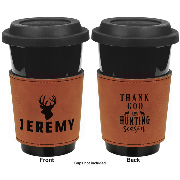 Hunting Camo Cognac Leatherette Mug Sleeve - Double Sided Apvl