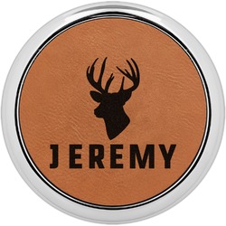 Hunting Camo Set of 4 Leatherette Round Coasters w/ Silver Edge (Personalized)