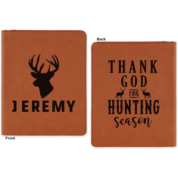 Hunting Camo Cognac Leatherette Zipper Portfolios with Notepad - Double Sided - Apvl