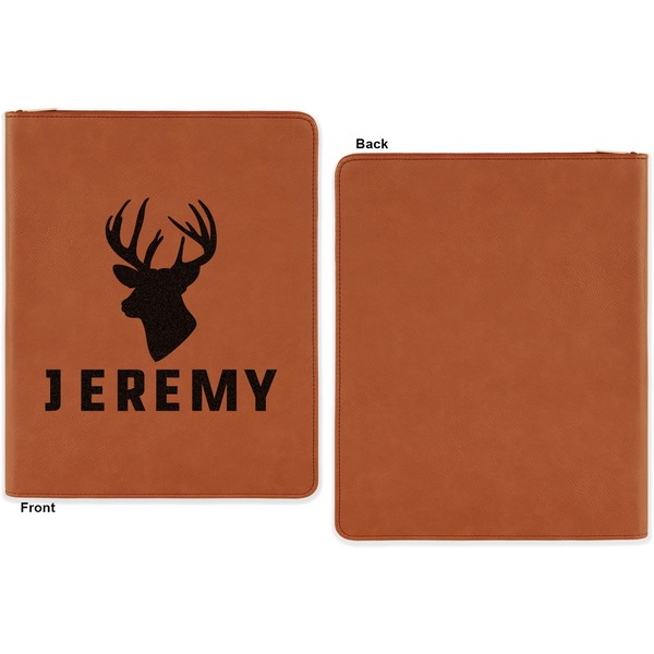 Hunting Camo Cognac Leatherette Zipper Portfolios with Notepad - Single Sided - Apvl