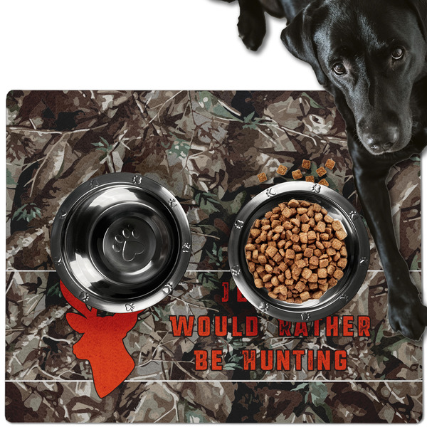 Custom Hunting Camo Dog Food Mat - Large w/ Name or Text