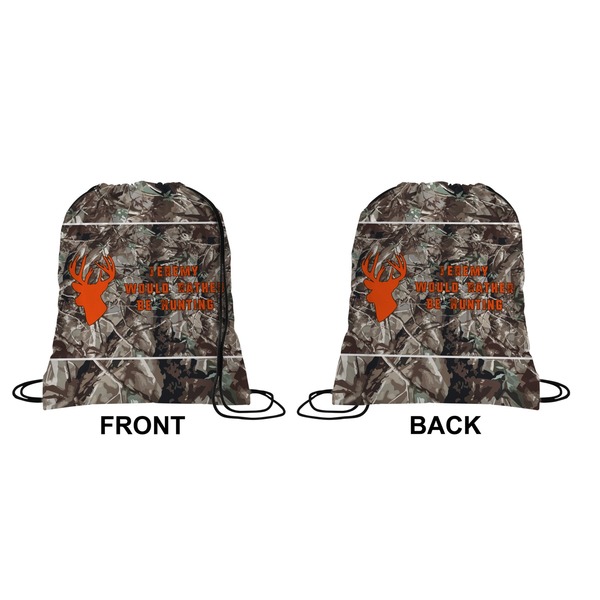 Hunting Camo Drawstring Backpack Front & Back Medium