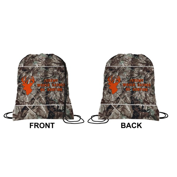 Hunting Camo Drawstring Backpack Front & Back Small