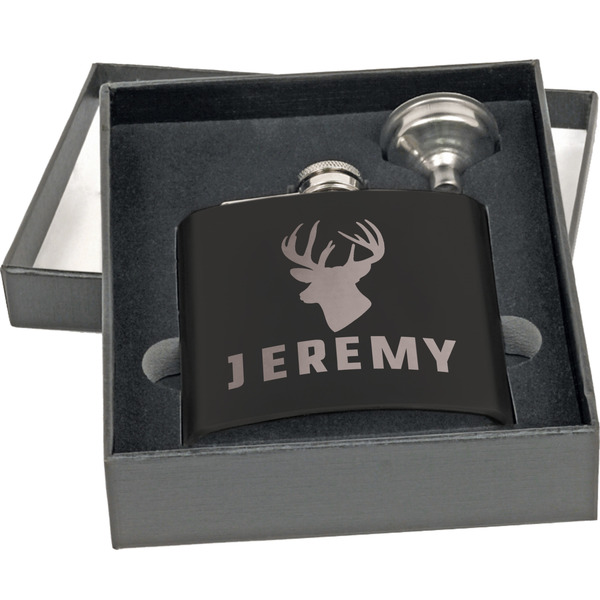 Hunting Camo Engraved Black Flask Gift Set