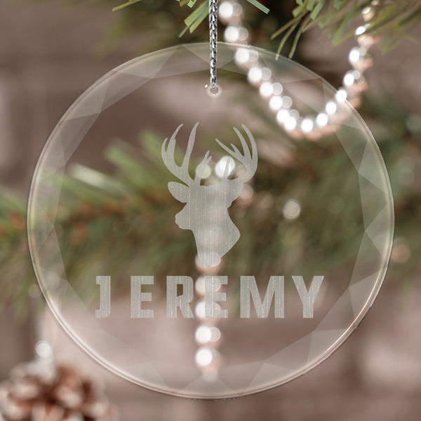 Custom Hunting Camo Engraved Glass Ornament (Personalized)