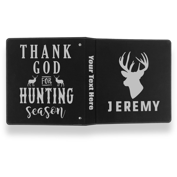 Hunting Camo Leather Binder - 1" - Black- Back Spine Front View