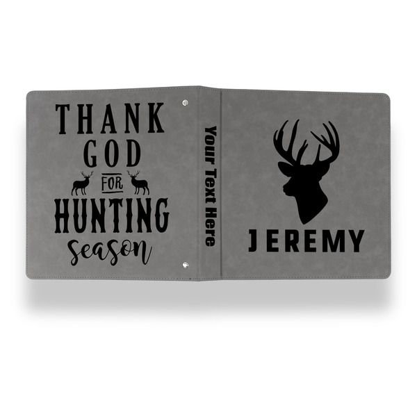 Hunting Camo Leather Binder - 1" - Grey - Back Spine Front View