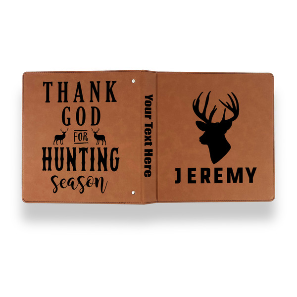 Hunting Camo Leather Binder - 1" - Rawhide - Back Spine Front View