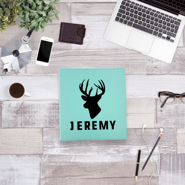 Hunting Camo Leather Binder - 1" - Teal - Lifestyle View