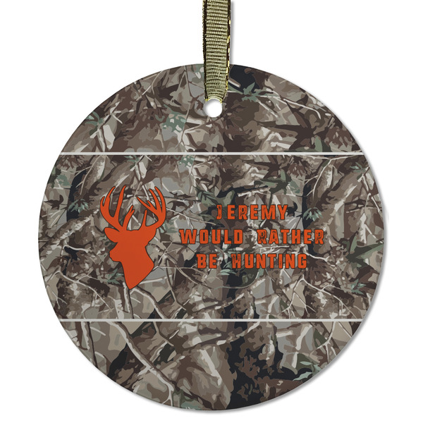 Custom Hunting Camo Flat Glass Ornament - Round w/ Name or Text