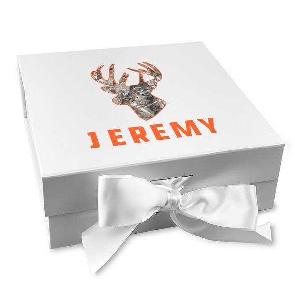 Custom Hunting Camo Gift Box with Magnetic Lid - White (Personalized)