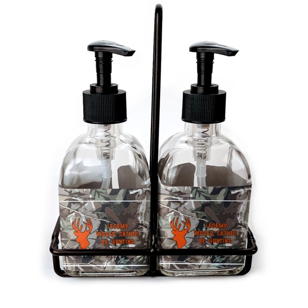 Custom Hunting Camo Glass Soap & Lotion Bottle Set (Personalized)