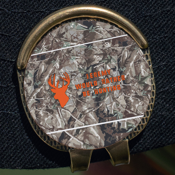 Hunting Camo Golf Ball Marker Hat Clip - Gold - Close Up