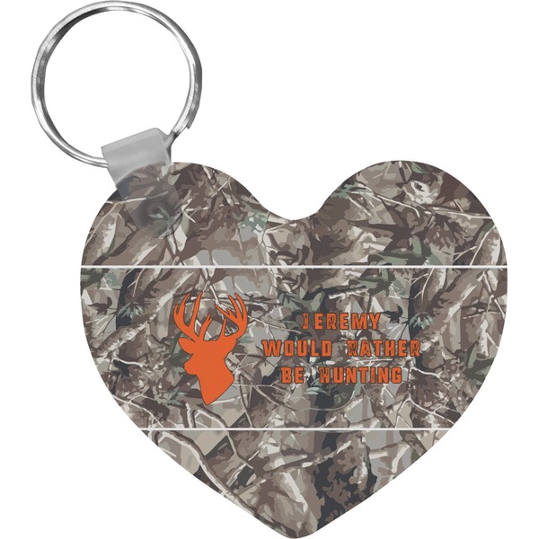 Custom Hunting Camo Heart Plastic Keychain w/ Name or Text