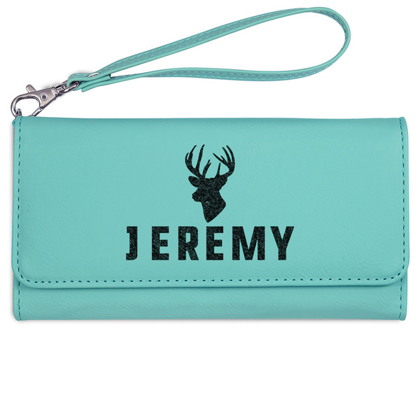 Custom Hunting Camo Ladies Leatherette Wallet - Laser Engraved- Teal (Personalized)