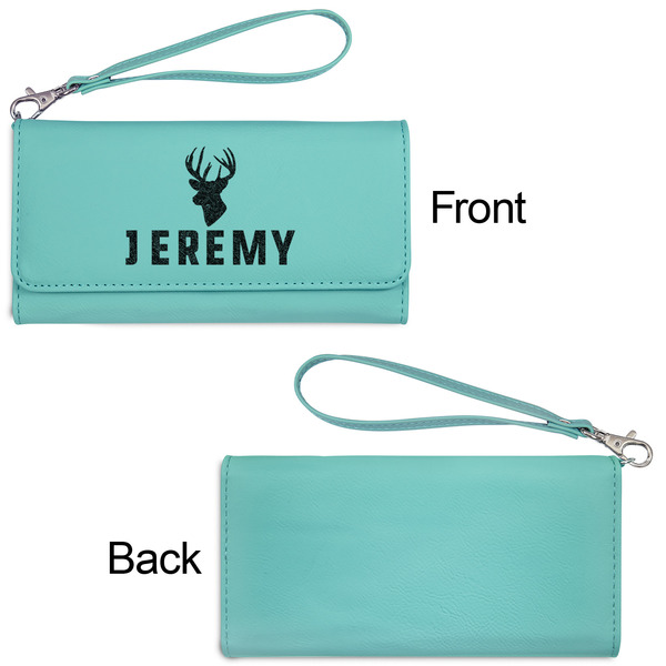 Hunting Camo Ladies Wallets - Faux Leather - Teal - Front & Back View