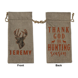 Hunting Camo Large Burlap Gift Bag - Front & Back (Personalized)