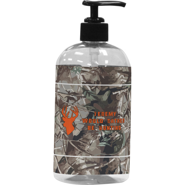 Custom Hunting Camo Plastic Soap / Lotion Dispenser (16 oz - Large - Black) (Personalized)