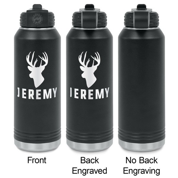 Hunting Camo Laser Engraved Water Bottles - 2 Styles - Front & Back View