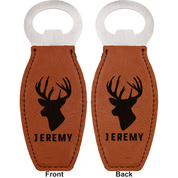 Hunting Camo Leather Bar Bottle Opener - Front and Back