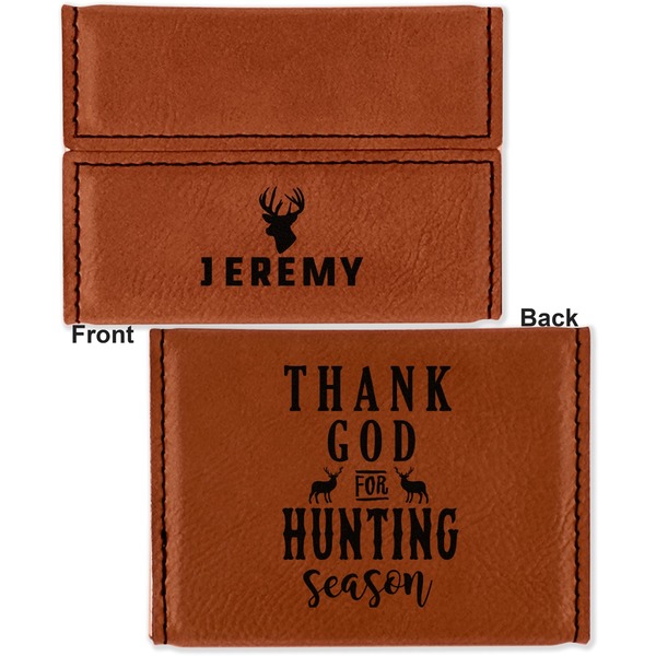 Hunting Camo Leather Business Card Holder - Front Back