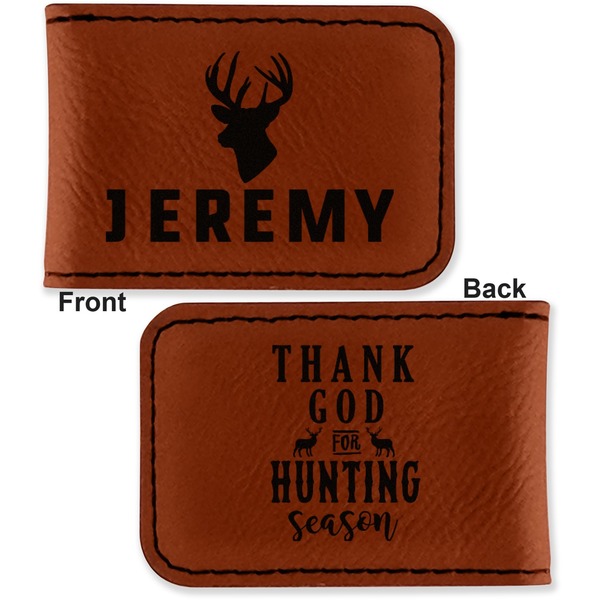 Hunting Camo Leatherette Magnetic Money Clip - Front and Back