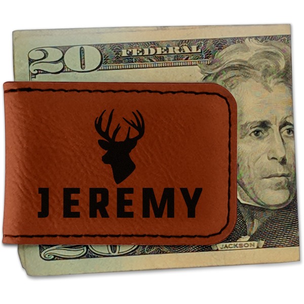 Custom Hunting Camo Leatherette Magnetic Money Clip - Double Sided (Personalized)