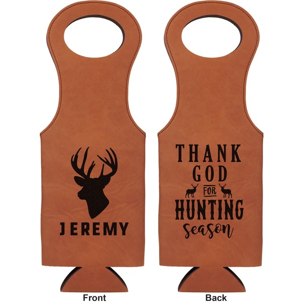 Hunting Camo Leatherette Wine Tote Double Sided - Front and Back