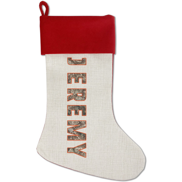 Custom Hunting Camo Red Linen Stocking (Personalized)