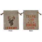 Hunting Camo Medium Burlap Gift Bag - Front & Back (Personalized)