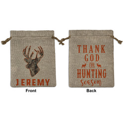 Hunting Camo Medium Burlap Gift Bag - Front & Back (Personalized)
