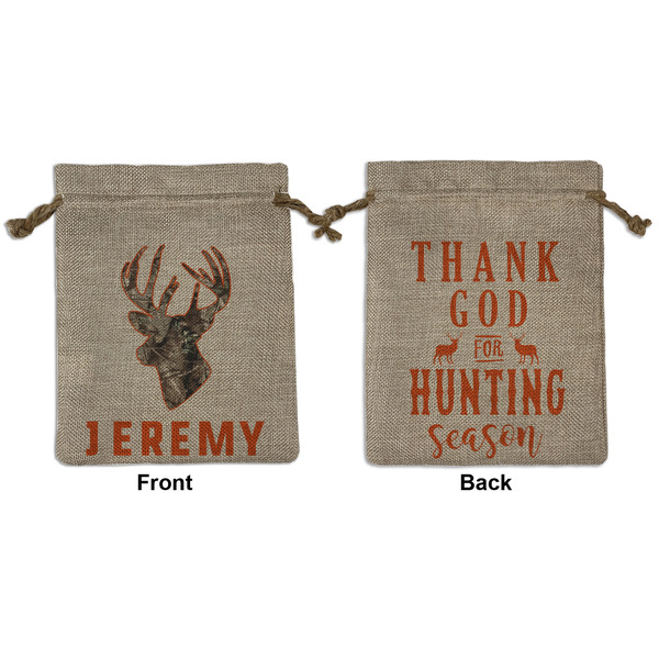 Custom Hunting Camo Medium Burlap Gift Bag - Front & Back (Personalized)